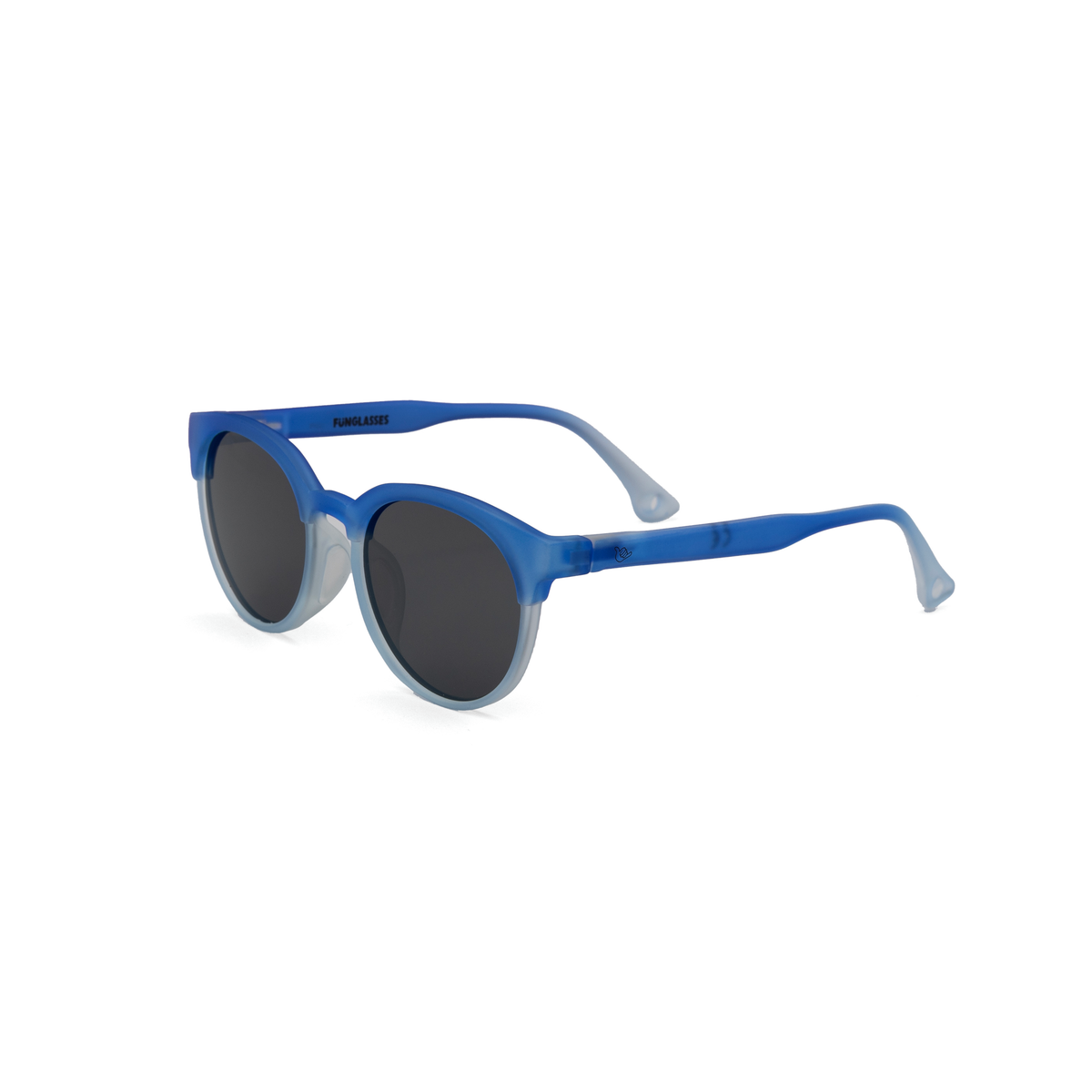Blue kids and baby sunglasses with dark lenses on a white background