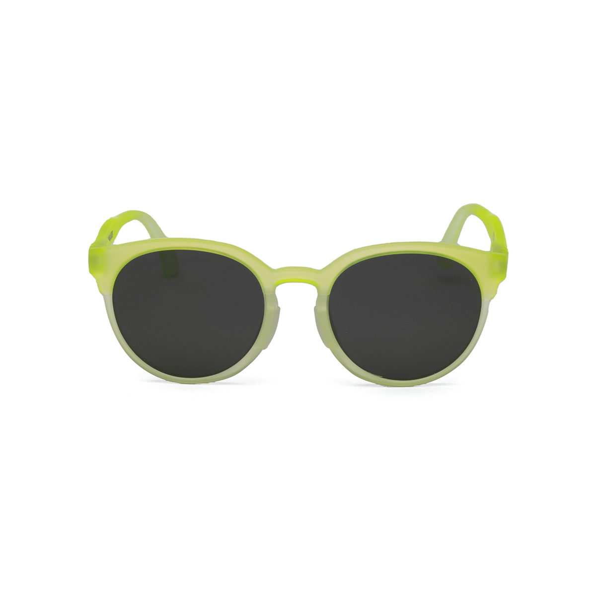 Green sunglasses with black lenses on a white background