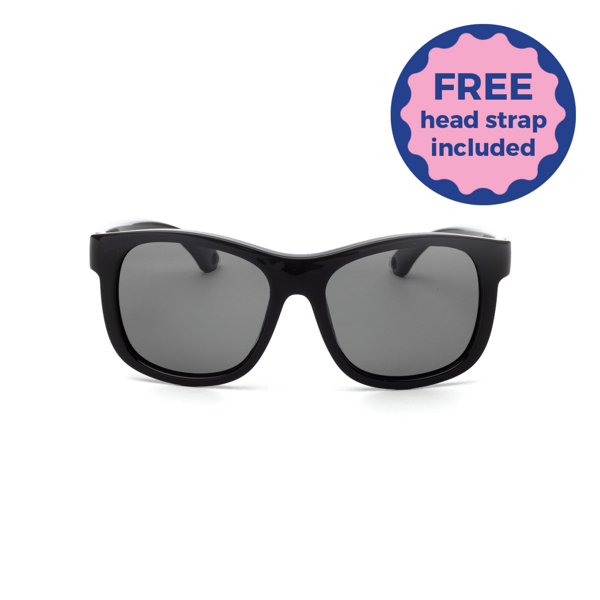 Black Classic baby and kids sunglasses with dark lenses on a white background