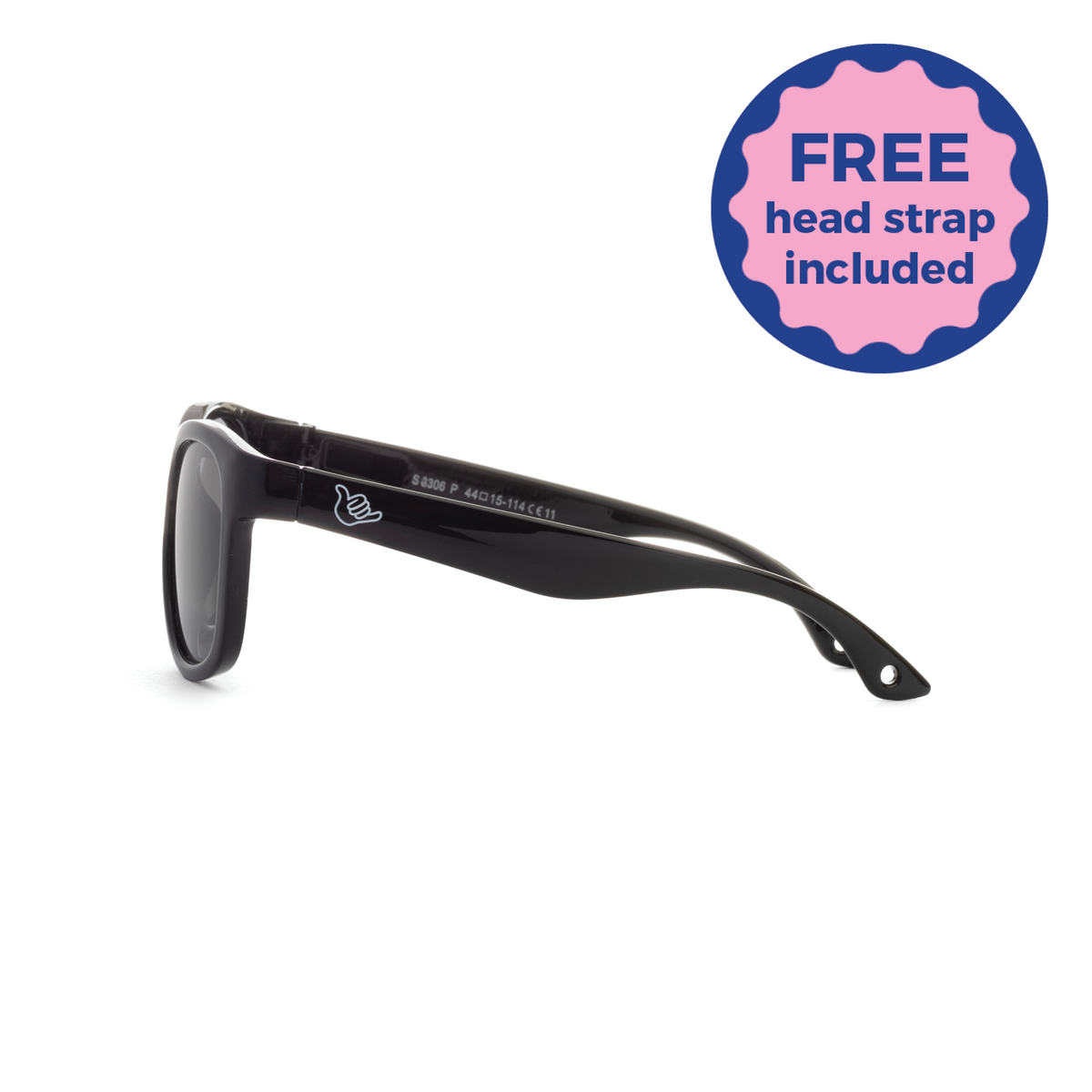 Black Classic baby and kids sunglasses with a logo on a white background