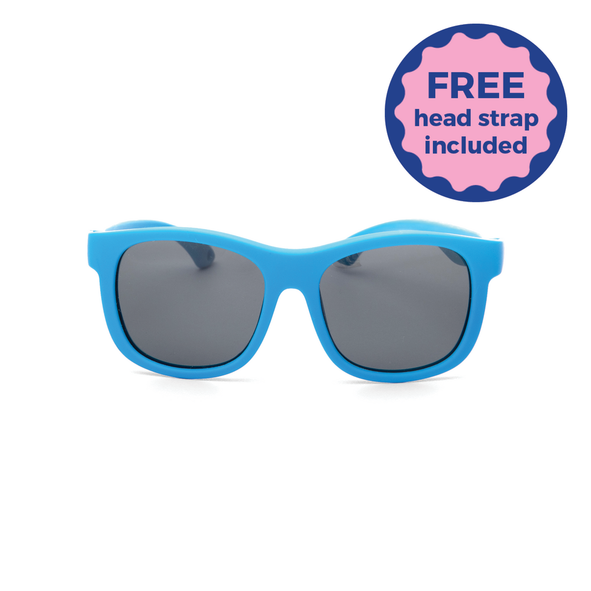 Blue Classic baby and kids sunglasses with dark lenses on a white background