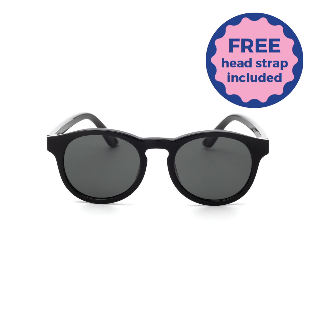 Black kids and baby sunglasses with gray lenses on a white background
