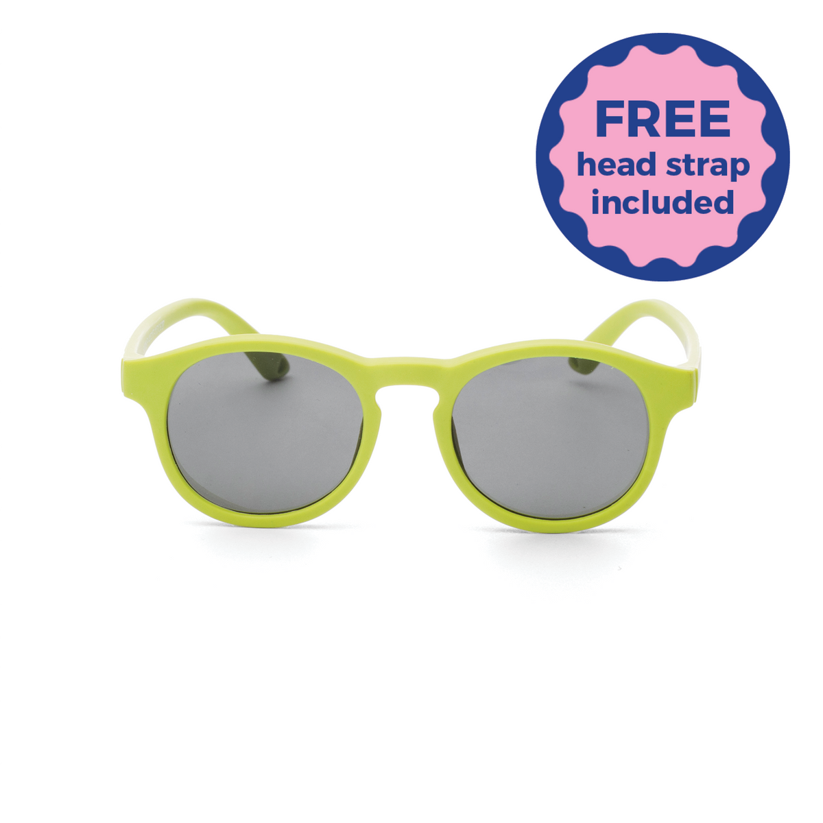 Green kids and baby sunglasses with gray lenses on a white background