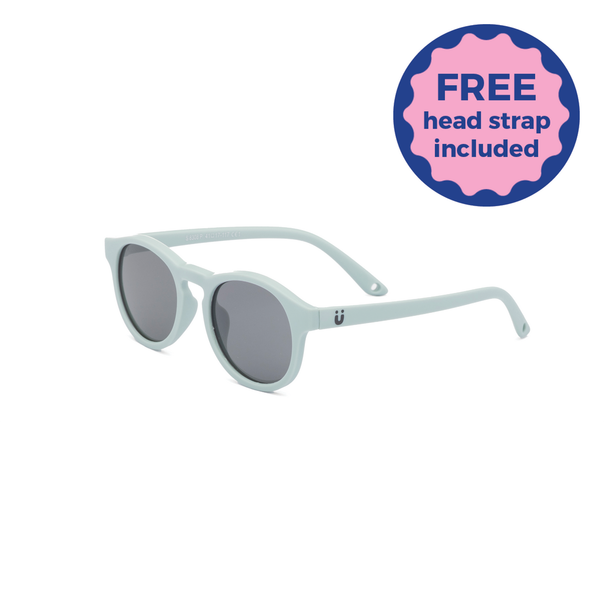 Grey blue kids and baby sunglasses with gray lenses on a white background