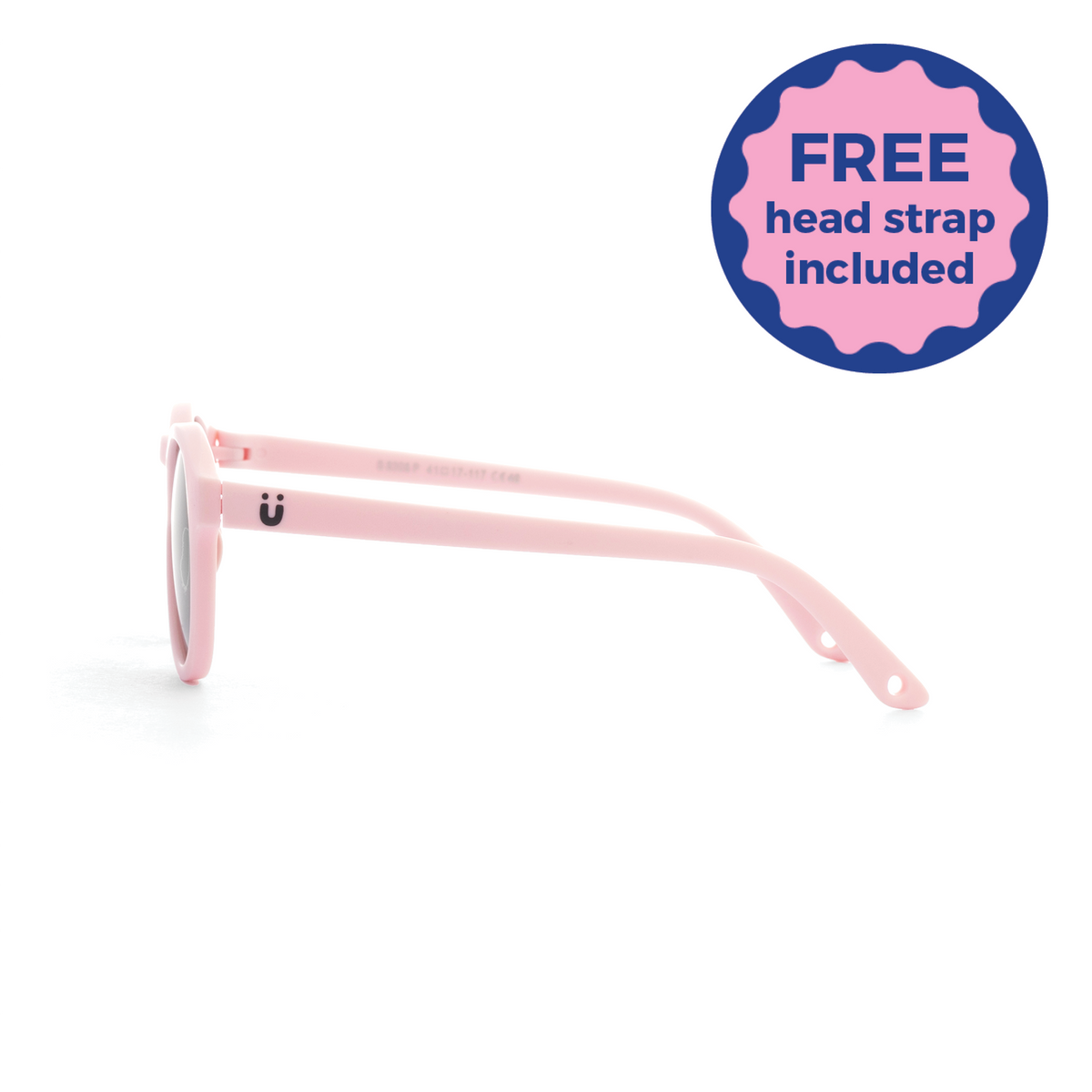 Pink kids and baby sunglasses with a small logo on a white background
