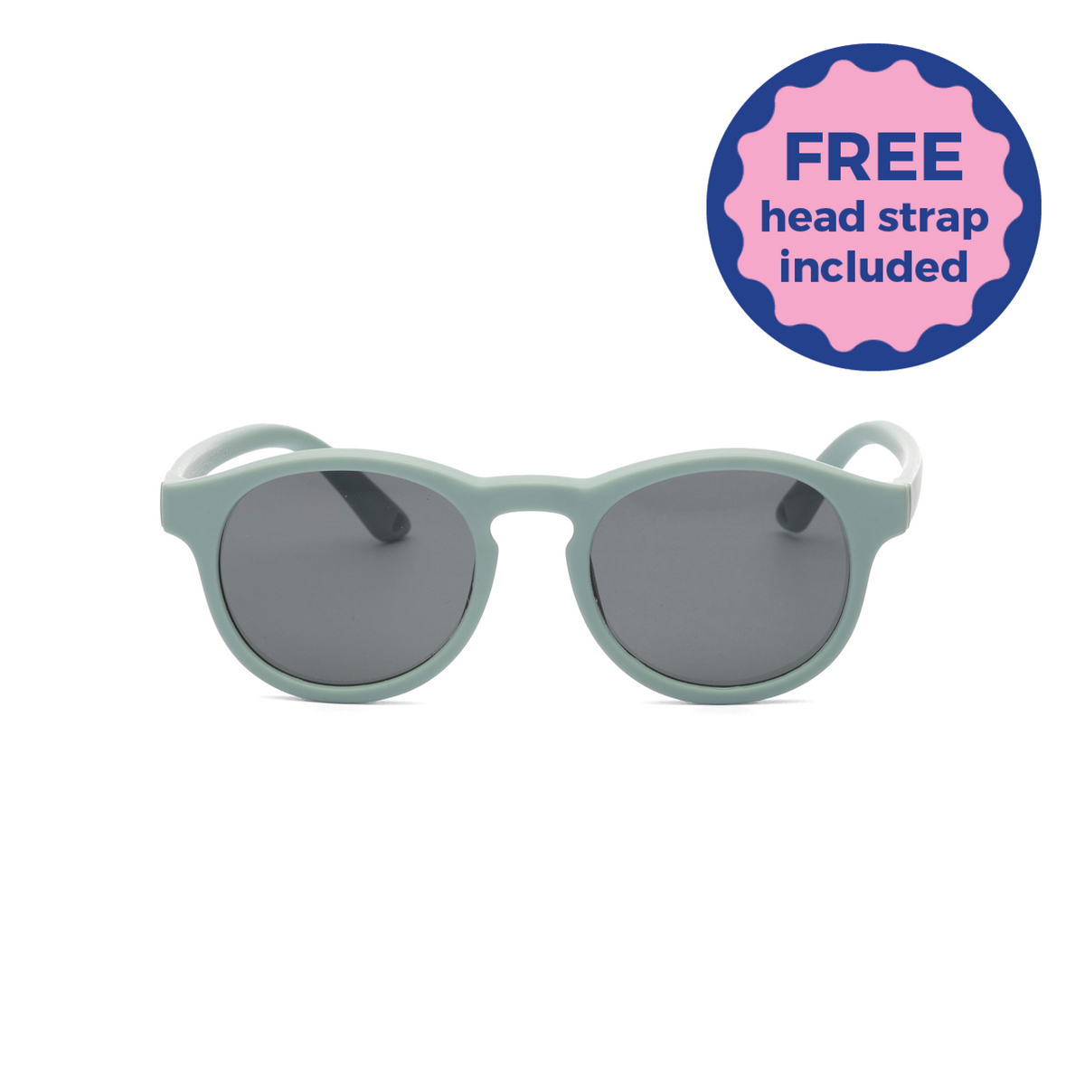 Light blue grey kids and baby sunglasses with dark lenses on a white background