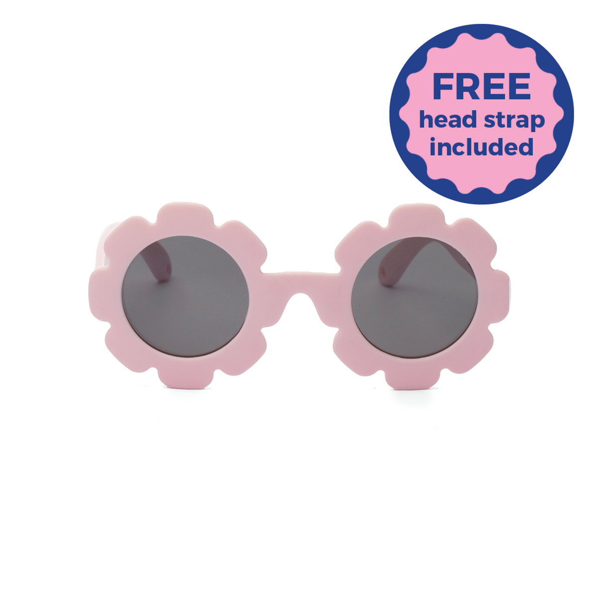 Pink daisy sunglasses for kids with floral designs on a white background
