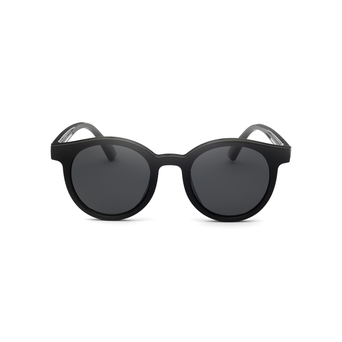 Black European style sunglasses with dark lenses on a white background - Funglasses
