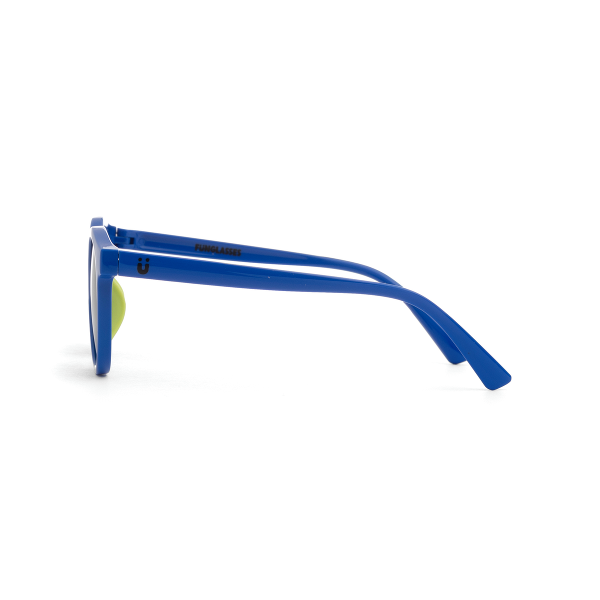 Dark Blue European style kids sunglasses with a visible brand logo on a white background - Funglasses