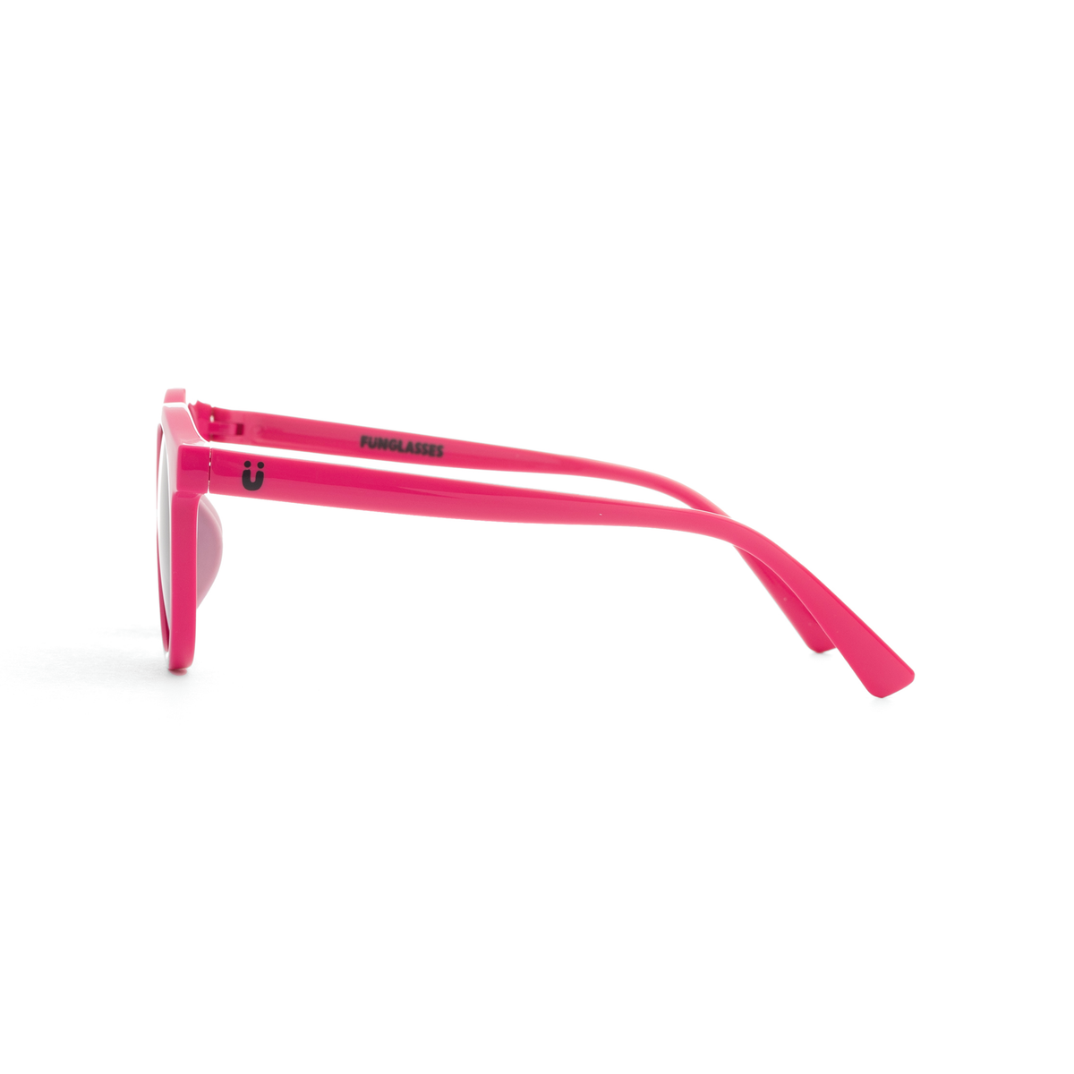 Pink European style kids sunglasses with a visible brand logo on a white background - Funglasses