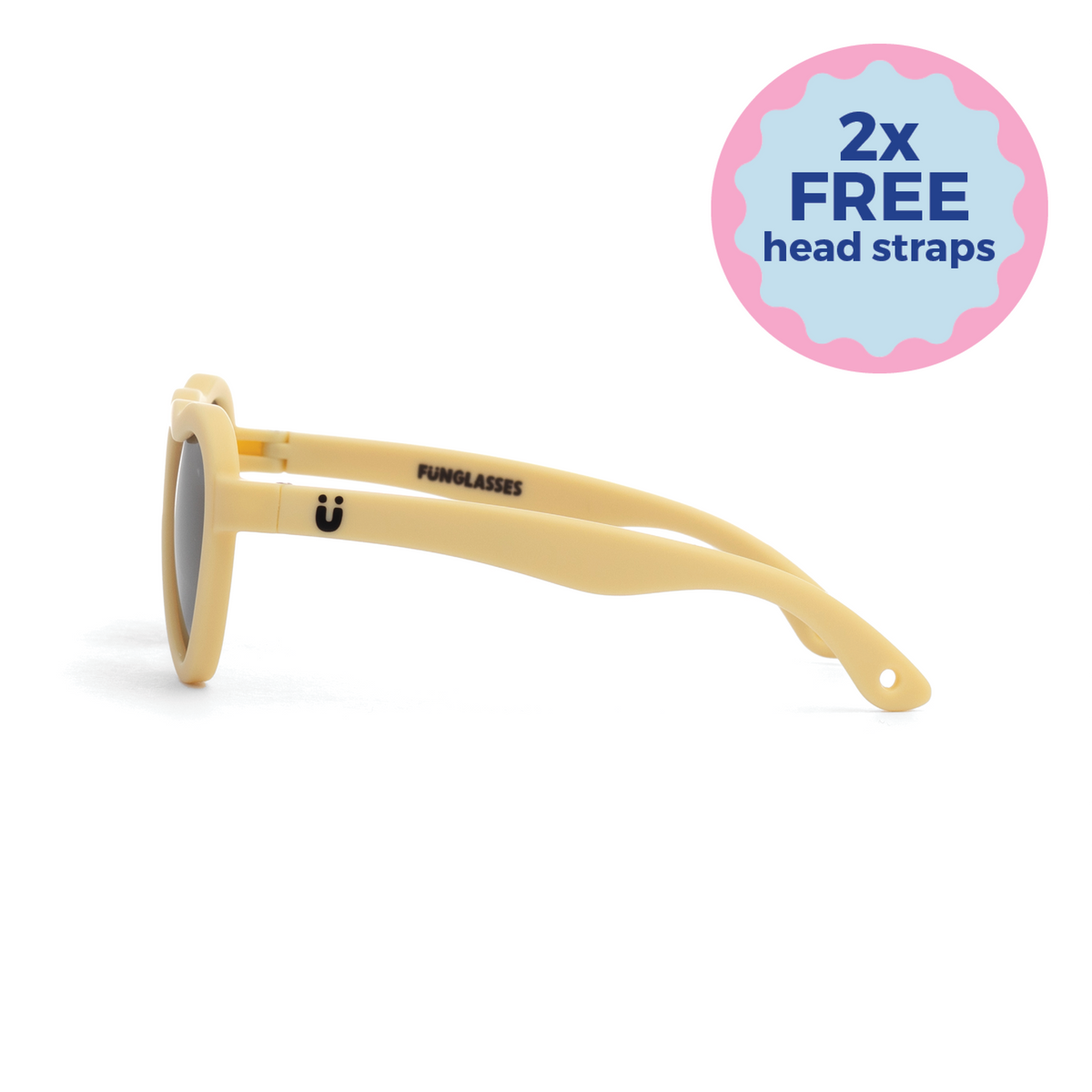 Heart-shaped Beige sunglasses with a logo on a white background- Fun Glasses