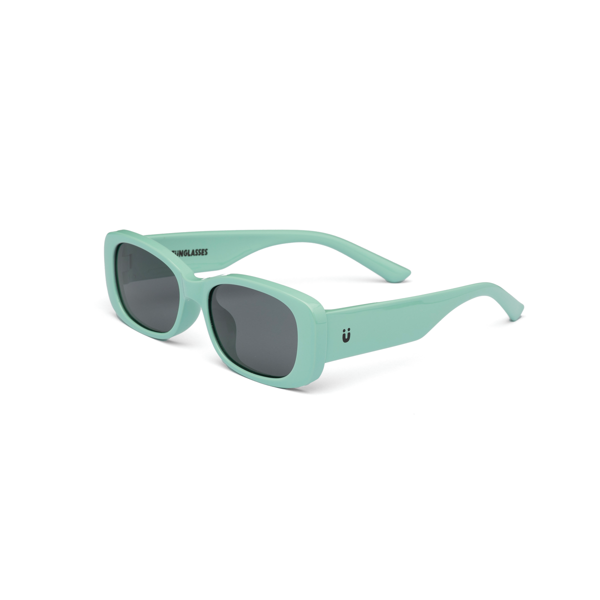 Blue Green vibey kids and baby sunglasses with a logo on a white background - Vibe