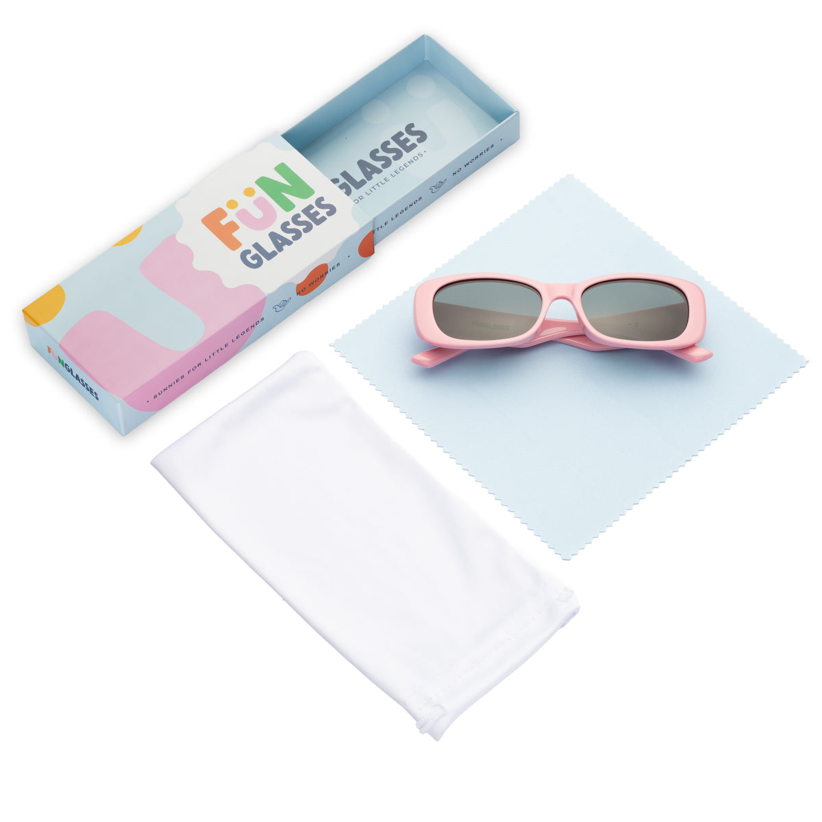 Pink Vibe Kids and Baby sunglasses with a 'Fun Glasses' box on a white background